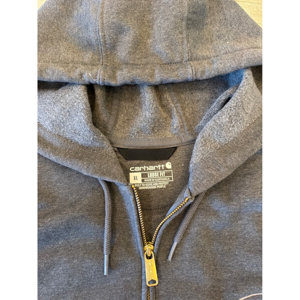 Carhartt Mens XL Loose Fit Full Zip Hoodie Charcoal Gray DaVinci Logo Sweatshirt